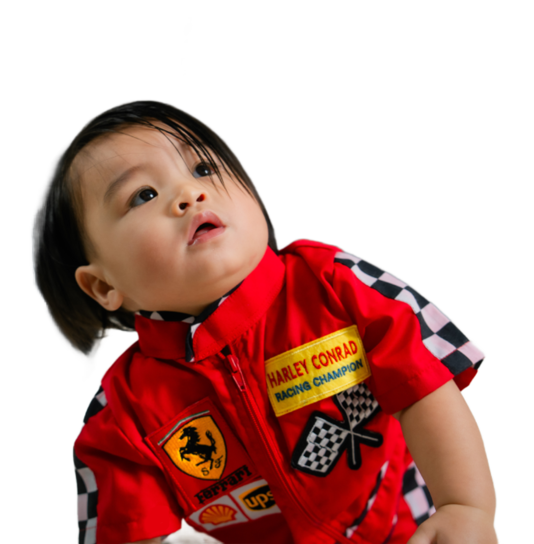 Harley in a Ferrari racing suit